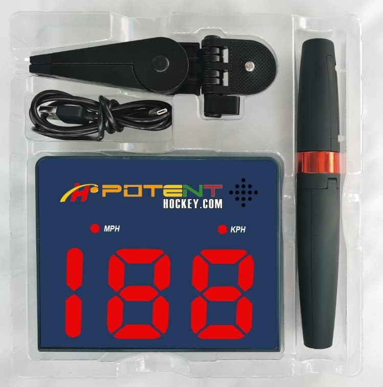 Speed Radar Gun 2.0 by Potent | App-Enabled Hockey Shot Tracker with USB Rechargeable Battery & Adjustable Angles
