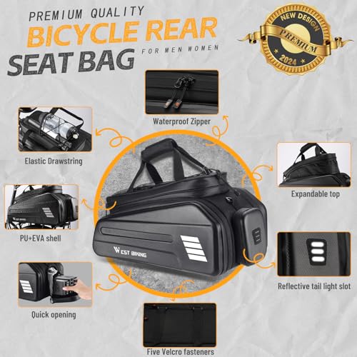 Electric Bicycle Rear Rack Bag 30L Hard Shell Waterproof Pannier for E-Bike