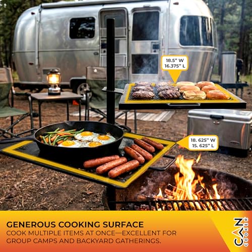 GameMaker Open Fire Cooking Grill & Skillet Combo - Adjustable Height, Portable Campfire Grill