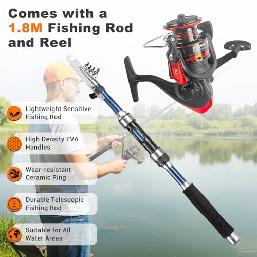 Complete Waterproof Fishing Backpack Kit with Rod Reel Tackle Tools