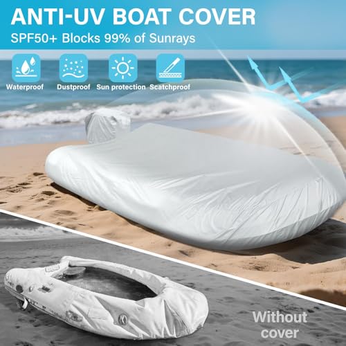 Silver Gray Inflatable Boat Cover 8-9ft with Lining, Motor Cover & Storage Net