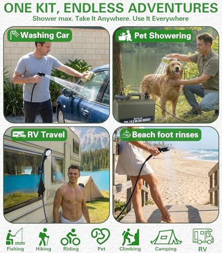 Beviliu 20L Portable Camping Shower Kit with Rechargeable Pump, Food-Grade Jug, Waterproof, Lightweight for Camping, Beach, RV, Pet