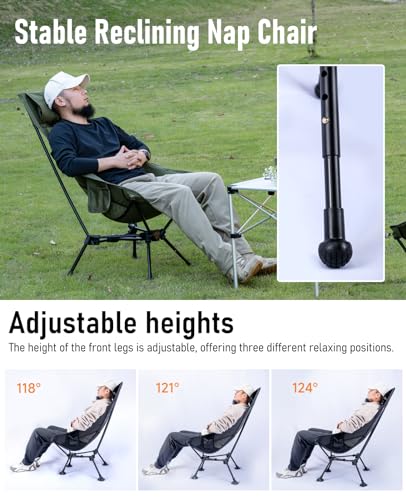 iClimb Green Ultralight Folding Anti-Sinking Camping Chair - High Back, 16.5 Inch Seat