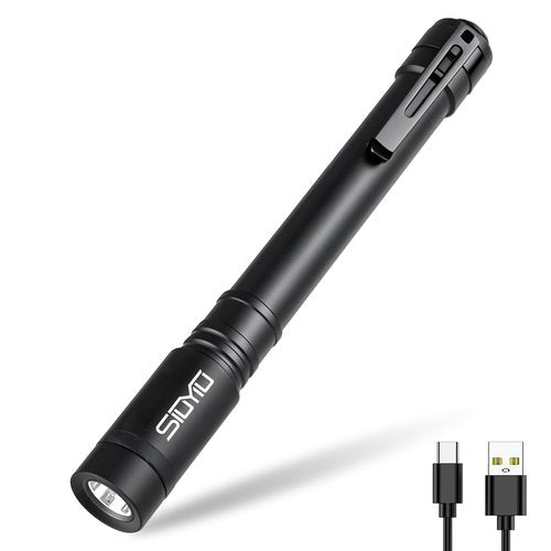Siuyiu Rechargeable Pen Light, 500 Lumens Powerful EDC Flashlight, Bright LED Pen Flashlight with Clip, IP65 Waterproof Small Flash Light, for Emergency & Outdoor Activity Ligh