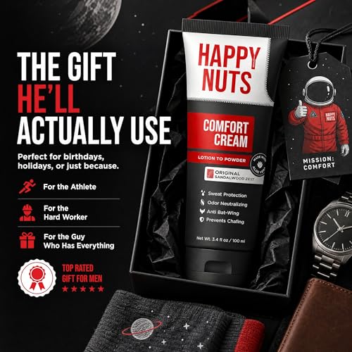 HAPPY NUTS Original Comfort Cream Deodorant for Men 6 Pack, Aluminum-Free, Anti-Chafing & Odor Control, 3.4 Fl Oz