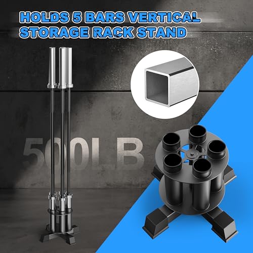 EVERYMATE Rotatable Vertical Barbell Rack - Heavy-Duty Steel, 5-Bar Capacity, Space-Saving Gym Organizer