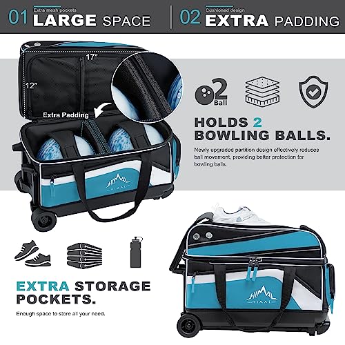 GoHimal Double Roller Bowling Bag Black-Blue | 2 Balls Shoe Compartment