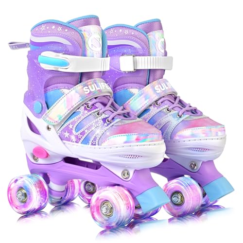 Rainbow Tie-Dye Adjustable Kids Roller Skates - Pink & Purple, Light-Up Wheels, Medium - Big Kid