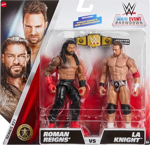 WWE Main Event Showdown Action Figures 2-Pack - Roman Reigns vs LA Knight, 6-Inch Collectible Set