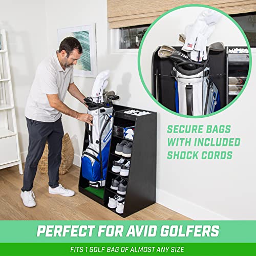 Black Wooden Golf Bag Organizer with Shelves - Storage Rack for Golf Accessories