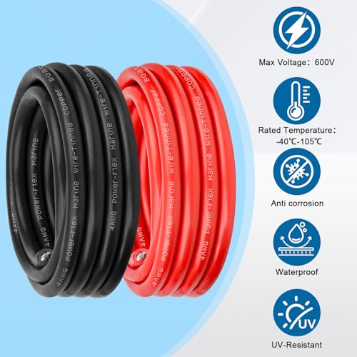20FT 4 Gauge Marine & Automotive Tinned Copper Power Wire - Red & Black