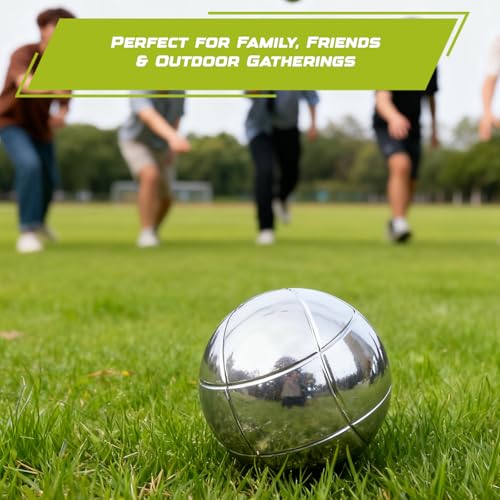 Petanque Game Set with 8 Stainless Steel Balls, Carry Case & Measuring String - Outdoor Lawn & Beach Bocce Ball Set