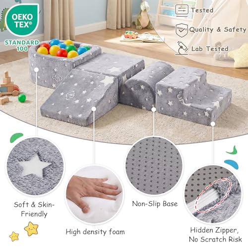 Tiita Kids Climbing Blocks 5-Piece Set with Ball Pit - Grey Star