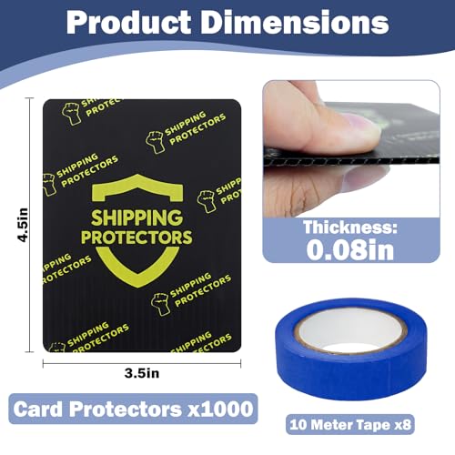 Black 1000-Pack Trading Card Shipping Protectors 3.5 x 4.5 Inches with Tape