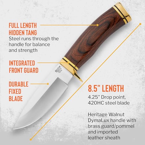 Brown Buck Knives 192 Vanguard Fixed Blade Hunting Knife with Sheath - DymaLux Handle