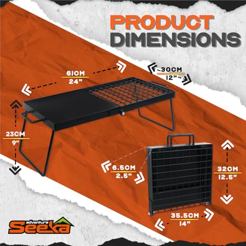 Heavy Duty Folding Campfire Grill with Griddle & Food-Safe Surface – Portable Over-Fire Cooking Grate