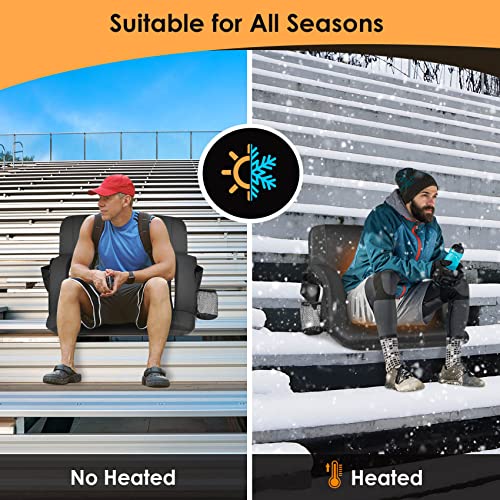YUELOM Black Heated Stadium Seat with Back Support, 23" Foldable Bleacher Cushion
