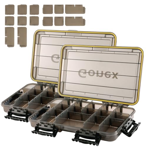 2pcs Waterproof 3700 Tackle Trays with Removable Dividers for Fishing - 14x8.7x2.2 Inch