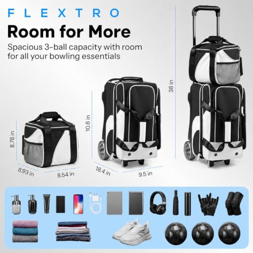 Flextro 3 Ball Bowling Bag Roller - Black & White Modular Design, Sturdy Build