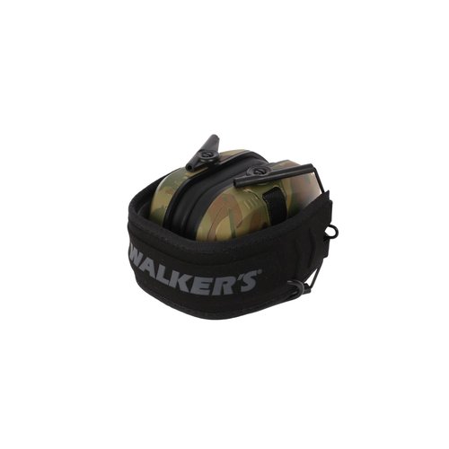 Walker's Razor Slim Electronic Muff (MultiCam Camo Tan) Bundle with Walkie-Talkie Attachment, Shooting Glasses and Cleaning Cloth (4 Items)