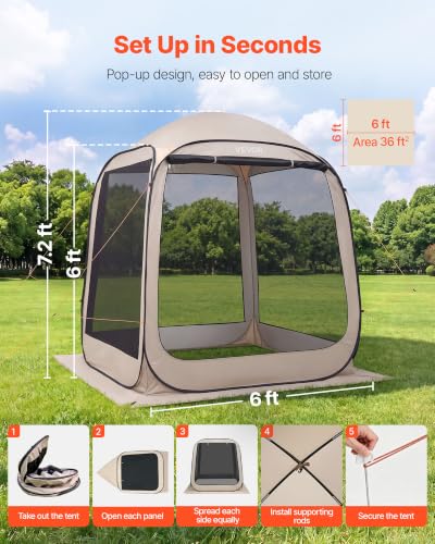 Beige VEVOR 6x6.7 ft Pop-Up Screen House Tent for Outdoor Gatherings