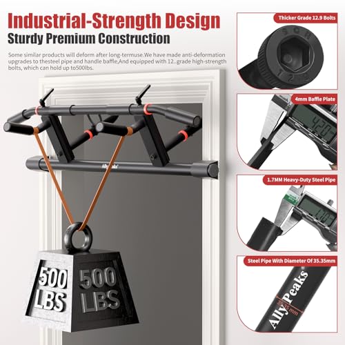 Adjustable Doorway Pull Up Bar with Resistance Bands - Matte Black and Red, Heavy-Duty Fitness Equipment