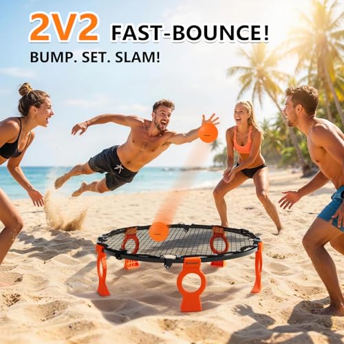 Orange Foldable Metal Roundnet Game Set for Outdoors - Pre-Assembled, Stable