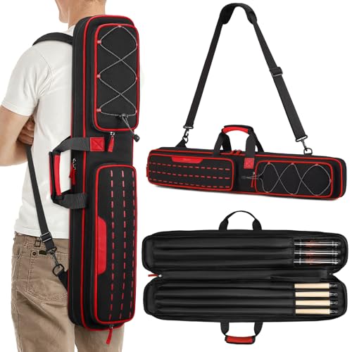 Red Pool Cue Case 3x4/5x5 Stick Bag with Accessories Pockets - BOSSTIN