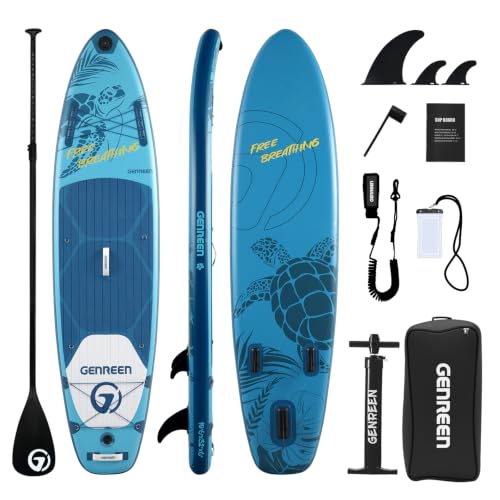 GENREEN 10'6" Blue Inflatable Stand Up Paddle Board - Stable & Beginner-Friendly