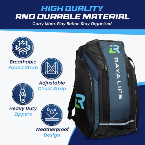 Navy/Black Oversized Waterproof Pickleball Backpack with Shoe Compartment & Fence Hook