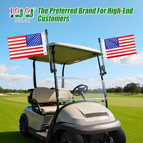 10L0L 2 Pack Golf Cart Flag Holder Kit with Embroidered USA Flags & Black Stainless Poles