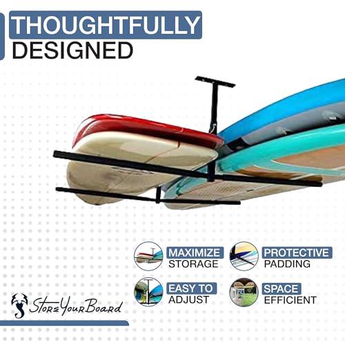 Double StoreYourBoard Paddle & Surfboard Garage Storage Rack - Adjustable Ceiling Mount