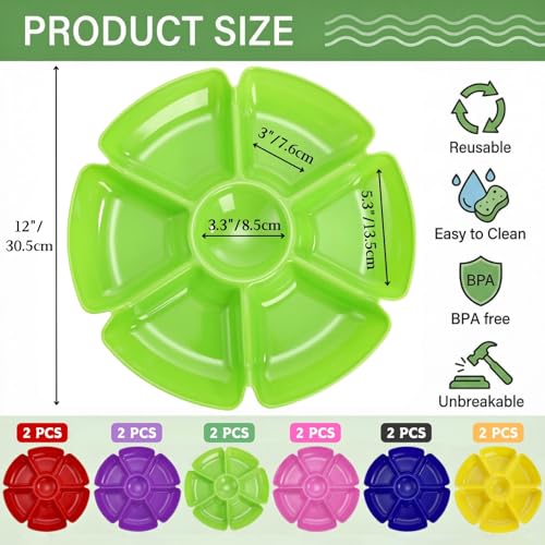 12-Inch Plastic Snack Serving Tray with 7 Compartments - Unbreakable Food Platter for Nuts, Candy, Veggies, Dips