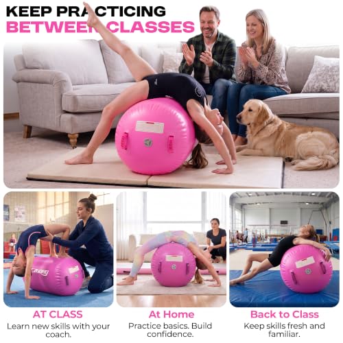 Pink 48in x 29.5in Gymnastics Air Roller with Pump - Tumbling & Cheerleading Equipment