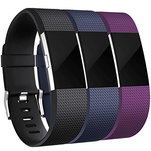 Maledan Replacement Bands for Fitbit Charge 2 Small 3-Pack Black Blue Plum