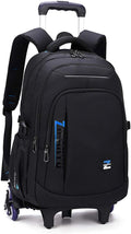 VIDOSCLA Rolling Backpack for Kids - Black Trolley Luggage with 6 Wheels for School & Travel