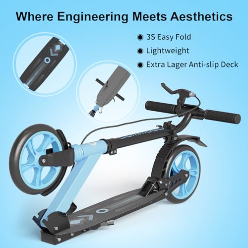 Blue Foldable Kids & Teen Kick Scooter with Dual Brakes & Front Suspension