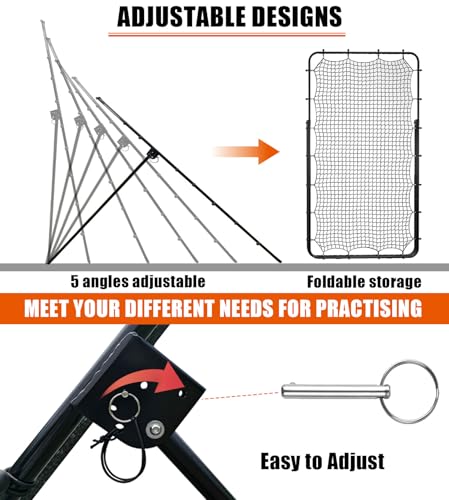 LOMGWAYS 4x7ft Black Red Volleyball Rebounder with Ball & Bag - Adjustable Practice Net