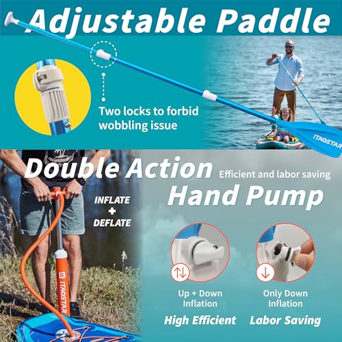 iTAOSTAR Bright Yellow & Teal Green Inflatable Stand Up Paddle Board with Full Accessories - 34-inch Wide, 400 lbs Capacity, Dual Fin, Camera Mount