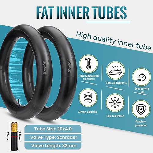 20x4.0 Inch Fat Tire Replacement Set for E-Bikes - 2 Tires + 2 Tubes & Levers