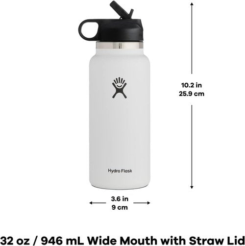Hydro Flask 32 oz Wide Mouth Water Bottle - Black Straw Lid for Easy Hydration