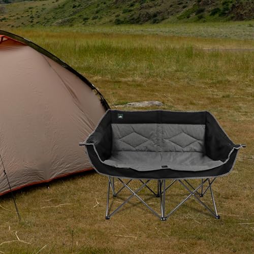 Northroad Black & Grey Folding Loveseat Camping Chair for 2 with Cup & Wine Glass Holders