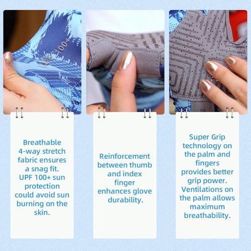 Blue UPF 100+ Sun UV Protection Fishing Gloves for Adults & Youth - Seibertron S.P.S.G-2