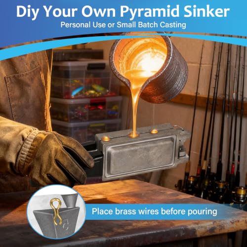 Fishing Sinkers Pyramid Mold Set 5 Pack - Heat-Resistant Handle, Brass Wire, Model Pyramid Sinker