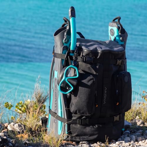 AKONA Black Globetrotter 58L Dive Travel Backpack for Scuba & Snorkeling Gear