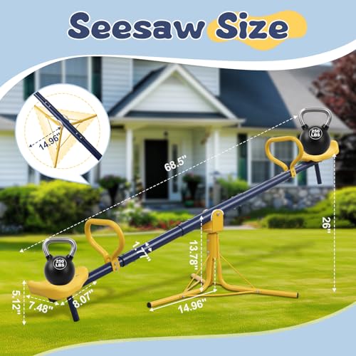 Outdoor Kids Seesaw with 360° Rotation, Heavy Duty 250lb Capacity, for Ages 3-8