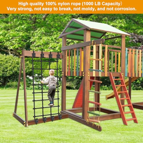 Kids Outdoor Climbing Cargo Net 30x139 Inches No-Knot Nylon Playground Net - Black