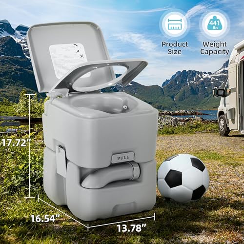 YITAHOME Portable Camping Toilet with Handle Pump & Wheels, 5.28 Gal Waste & 3.2 Gal Freshwater Tank