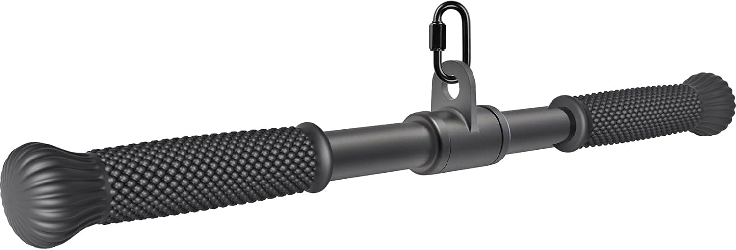 SELEWARE Cable Machine Attachment - Rotating Straight Bar & Tricep Rope with Non-Slip Grip | Versatile Double D Row Handle