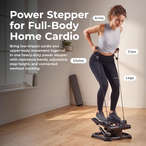 Black Sunny Health & Fitness Power Stepper with Resistance Bands - Low-Impact Cardio Equipment